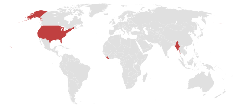 Map of countries not using the metric system